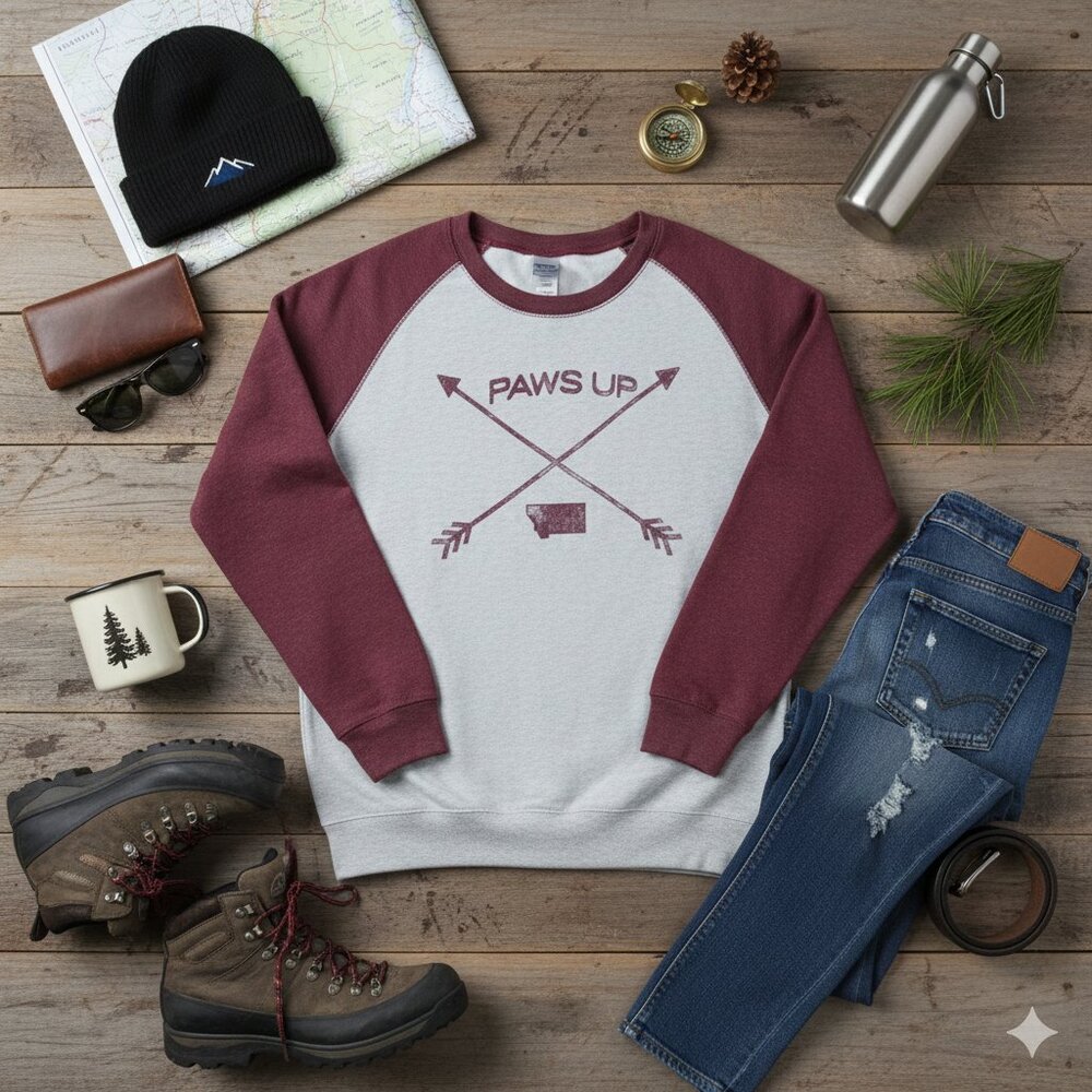 Ouray Paws Up Montana Graphic Raglan Sweatshirt Gray - Large - Picture 7 of 7